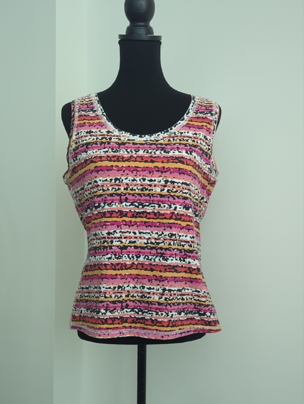 be inspired Pink, Orange & Black Striped Scoop Neck Tank